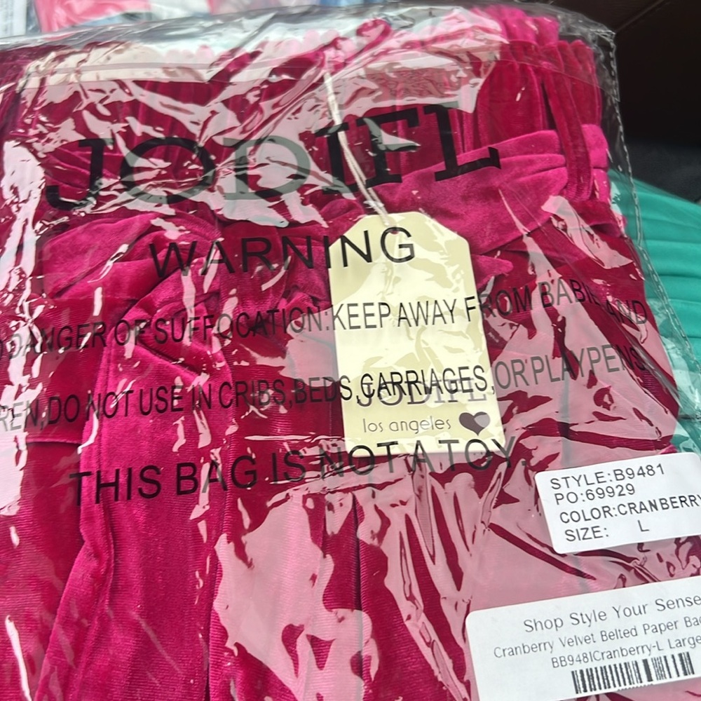 Cranberry Velvet Belted Paper Bag Shorts - Picture 3 of 3